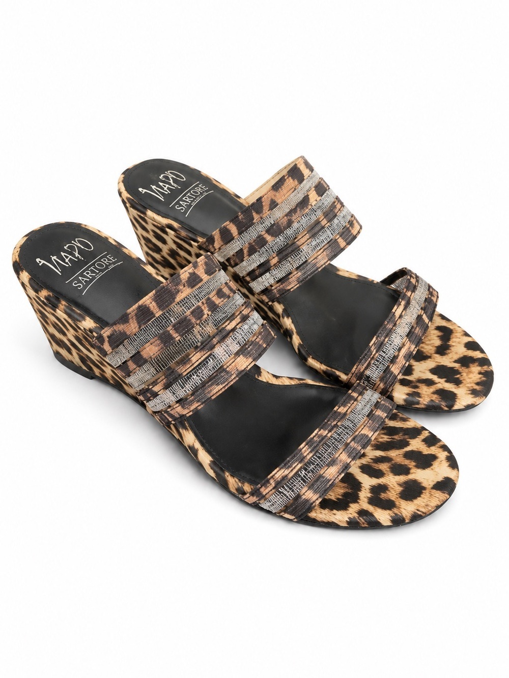 Impo Noreen Leopard Wedge Sandals Womens 8M Memory Foam Stretch NWT